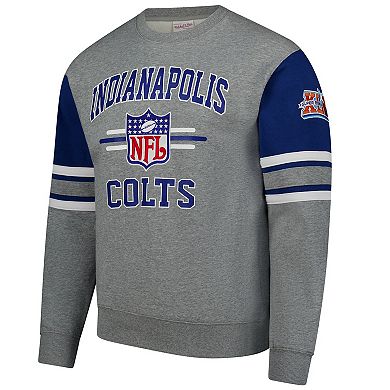 Men's Mitchell & Ness Heather Gray Indianapolis Colts All Over 4.0 Vintage Logo Pullover Sweatshirt