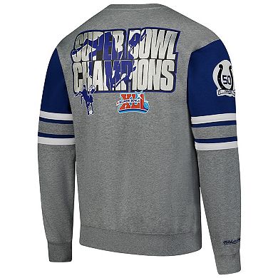 Men's Mitchell & Ness Heather Gray Indianapolis Colts All Over 4.0 Vintage Logo Pullover Sweatshirt