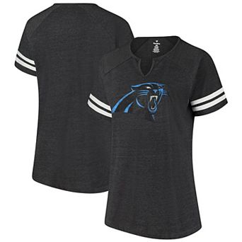 Women's Fanatics Black Carolina Panthers Plus Size Logo Striped Raglan Notch Neck T-Shirt