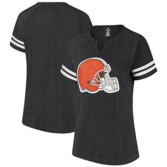 Women's Fanatics Charcoal Cleveland Browns Plus Size Logo Striped Raglan Notch Neck T-Shirt