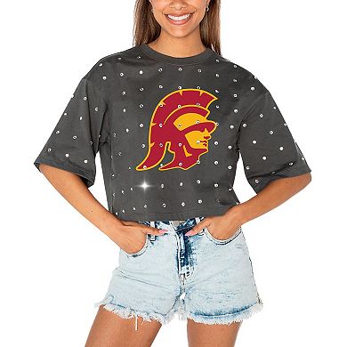 Women's Gameday Couture Gray USC Trojans Go Time Rhinestone Crop T-Shirt