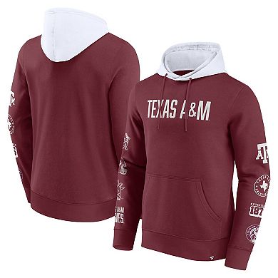 Men's Fanatics Maroon/White Texas A&M Aggies Color Block Badge Fleece Pullover Hoodie