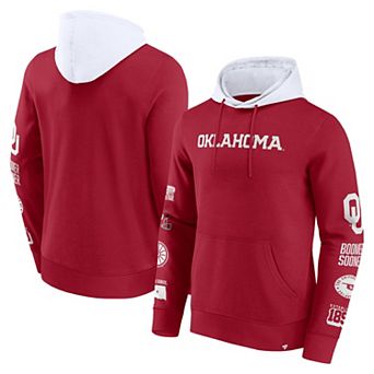 Men's Fanatics Crimson/White Oklahoma Sooners Color Block Badge Fleece Pullover Hoodie
