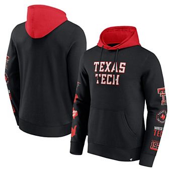 Men's Fanatics Black/Red Texas Tech Red Raiders Color Block Badge Fleece Pullover Hoodie