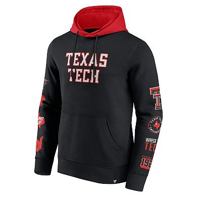 Men's Fanatics Black/Red Texas Tech Red Raiders Color Block Badge Fleece Pullover Hoodie