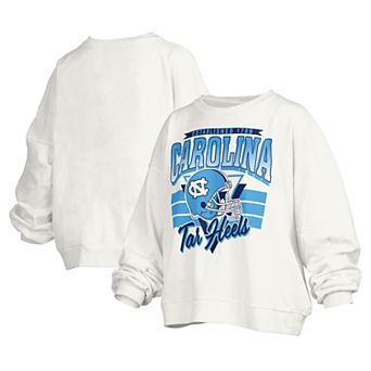 Women's Pressbox White North Carolina Tar Heels Janice Retro Logo Oversized Pullover Sweatshirt