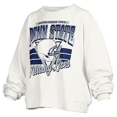 Women's Pressbox White Penn State Nittany Lions Janice Retro Logo Oversized Pullover Sweatshirt