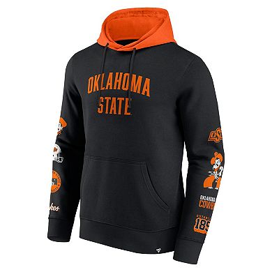 Men's Fanatics Black/Orange Oklahoma State Cowboys Color Block Badge Fleece Pullover Hoodie