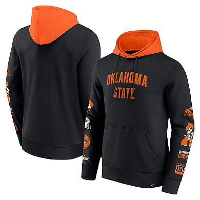 Men's Fanatics Black/Orange Oklahoma State Cowboys Color Block Badge Fleece Pullover Hoodie
