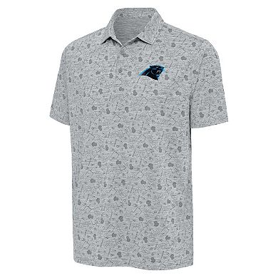 Men's Antigua Heather Gray Carolina Panthers Relentless Polo