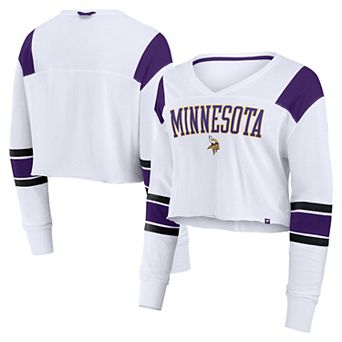Women's Fanatics White Minnesota Vikings Stretch Cropped Fashion Long Sleeve T-Shirt