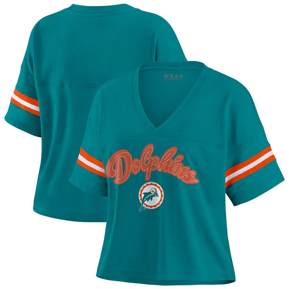 Women's WEAR by Erin Andrews Aqua Miami Dolphins Color Block Boxy V ...