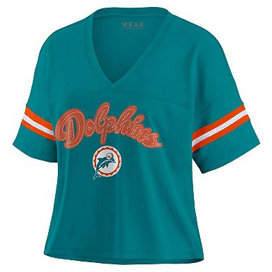 Women's WEAR by Erin Andrews Aqua Miami Dolphins Color Block Boxy V ...