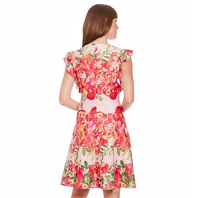 Women's Ali Ro Floral Jewel Neck Ruffle Sleeve Fit & Flare Dress