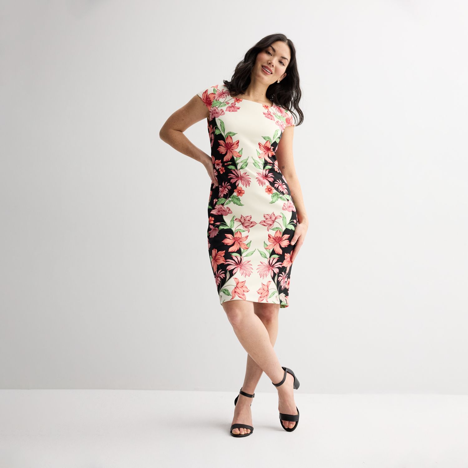 Женские платья Ali Ro Floral Square Neck Short Sleeve Sheath Dress