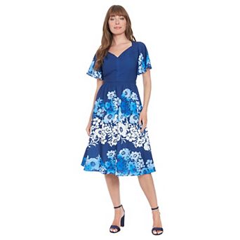 Women's London Times Flutter Sleeve Sweetheart Neck Fit & Flare Dress
