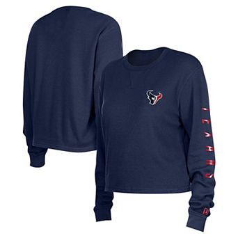 Women's New Era Navy Houston Texans Thermal Crop Long Sleeve T-Shirt