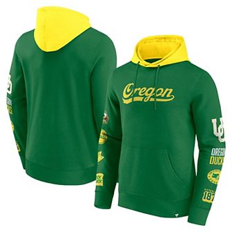 Men's Fanatics Green/Yellow Oregon Ducks Color Block Badge Fleece Pullover Hoodie