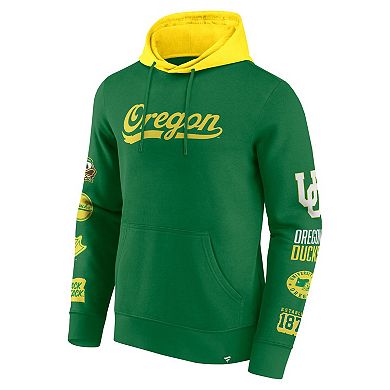 Men's Fanatics Green/Yellow Oregon Ducks Color Block Badge Fleece Pullover Hoodie