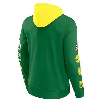 Men's Fanatics Green/Yellow Oregon Ducks Color Block Badge Fleece Pullover Hoodie