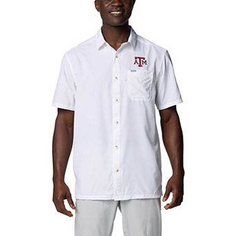 Men's Columbia White Texas A&M Aggies PFG Slack Tide�� Omni-Shade�� Button-Up Camp Shirt