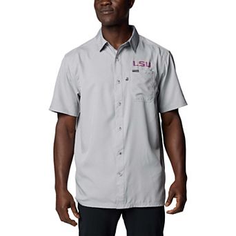 Men's Columbia Gray LSU Tigers PFG Slack Tide�� Omni-Shade�� Button-Up Camp Shirt