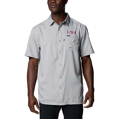 Men's Columbia Gray LSU Tigers PFG Slack Tide Omni-Shade Button-Up Camp Shirt