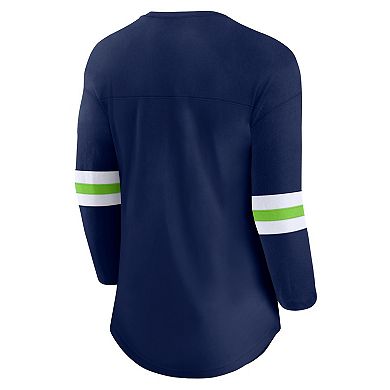 Women's Fanatics College Navy Seattle Seahawks First Team Arch Logo 3/4 Sleeve T-Shirt