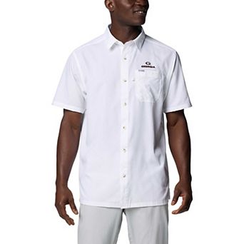 Men's Columbia White Georgia Bulldogs PFG Slack Tide�� Omni-Shade�� Button-Up Camp Shirt