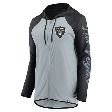 Women's Fanatics Silver/Black Las Vegas Raiders Script Full-Zip Hoodie