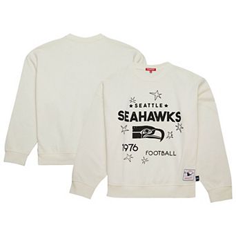 Women's Mitchell & Ness Cream Seattle Seahawks Throwback Logo 3.0 Pullover Sweatshirt