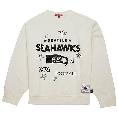 Women's Mitchell & Ness Cream Seattle Seahawks Throwback Logo 3.0 Pullover Sweatshirt