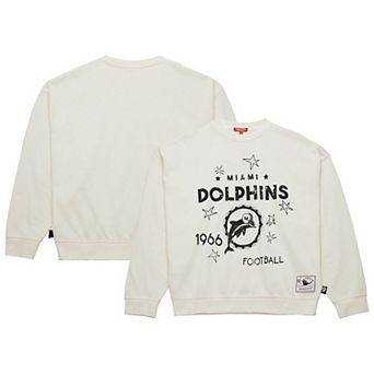 Women's Mitchell & Ness Cream Miami Dolphins Throwback Logo 3.0 Pullover Sweatshirt