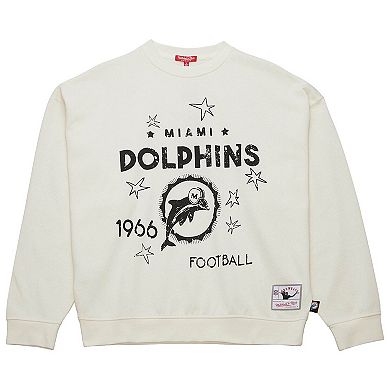 Women's Mitchell & Ness Cream Miami Dolphins Throwback Logo 3.0 Pullover Sweatshirt