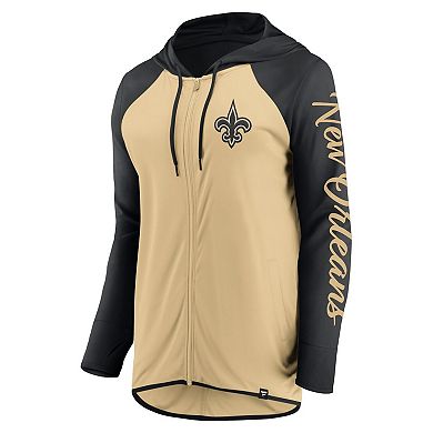 Women's Fanatics Gold/Black New Orleans Saints Script Full-Zip Hoodie