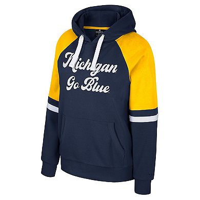 Women's Colosseum Navy Michigan Wolverines Oversized Colorblock Pullover Hoodie
