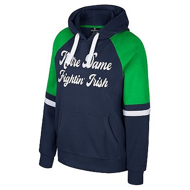 Women's Colosseum Navy Notre Dame Fighting Irish Oversized Colorblock Pullover Hoodie