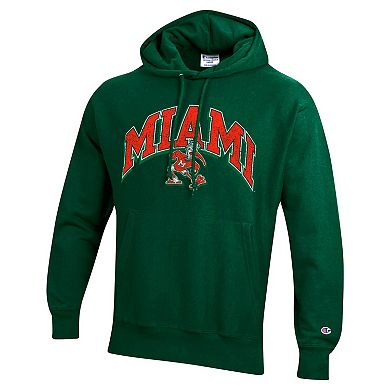 Men's Champion Green Miami Hurricanes Vault Late Night Reverse Weave Pullover Hoodie