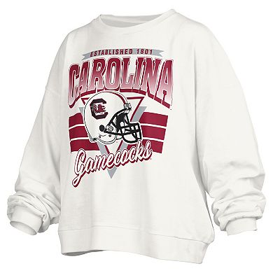 Women's Pressbox White South Carolina Gamecocks Janice Retro Logo Oversized Pullover Sweatshirt