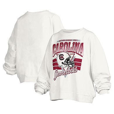 Women's Pressbox White South Carolina Gamecocks Janice Retro Logo Oversized Pullover Sweatshirt