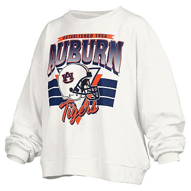 Women's Pressbox White Auburn Tigers Janice Retro Logo Oversized Pullover Sweatshirt