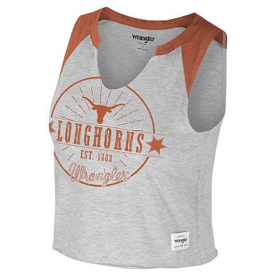 Women's Colosseum x Wrangler Heather Gray Texas Longhorns Vintage Muscle Cropped T-Shirt
