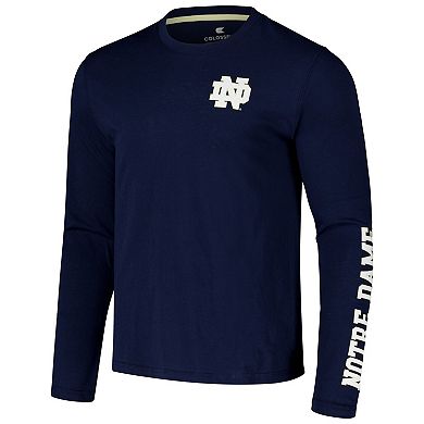 Men's Colosseum Navy Notre Dame Fighting Irish Logo Lockup 3-Hit Active Blend Long Sleeve T-Shirt