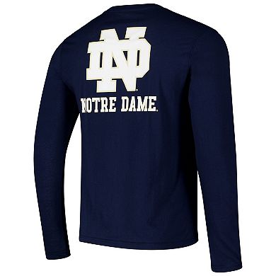 Men's Colosseum Navy Notre Dame Fighting Irish Logo Lockup 3-Hit Active Blend Long Sleeve T-Shirt