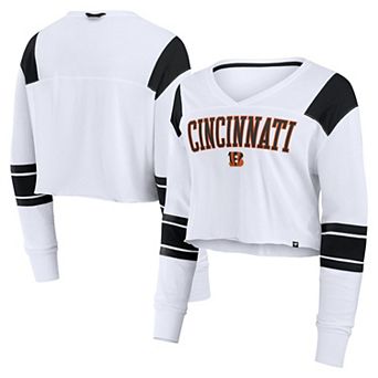 Women's Fanatics White Cincinnati Bengals Stretch Cropped Fashion Long Sleeve T-Shirt