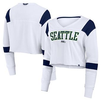 Women's Fanatics White Seattle Seahawks Stretch Cropped Fashion Long Sleeve T-Shirt