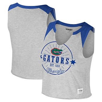 Women's Colosseum x Wrangler Heather Gray Florida Gators Vintage Muscle Cropped T-Shirt