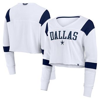 Women's Fanatics White Dallas Cowboys Stretch Cropped Fashion Long Sleeve T-Shirt