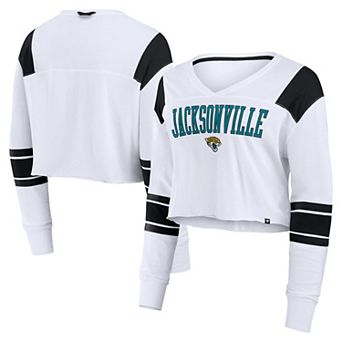 Women's Fanatics White Jacksonville Jaguars Stretch Cropped Fashion Long Sleeve T-Shirt