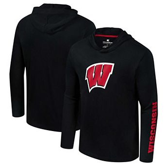 Men's Colosseum Black Wisconsin Badgers Logo Lockup Active Blend Long Sleeve T-Shirt Hoodie